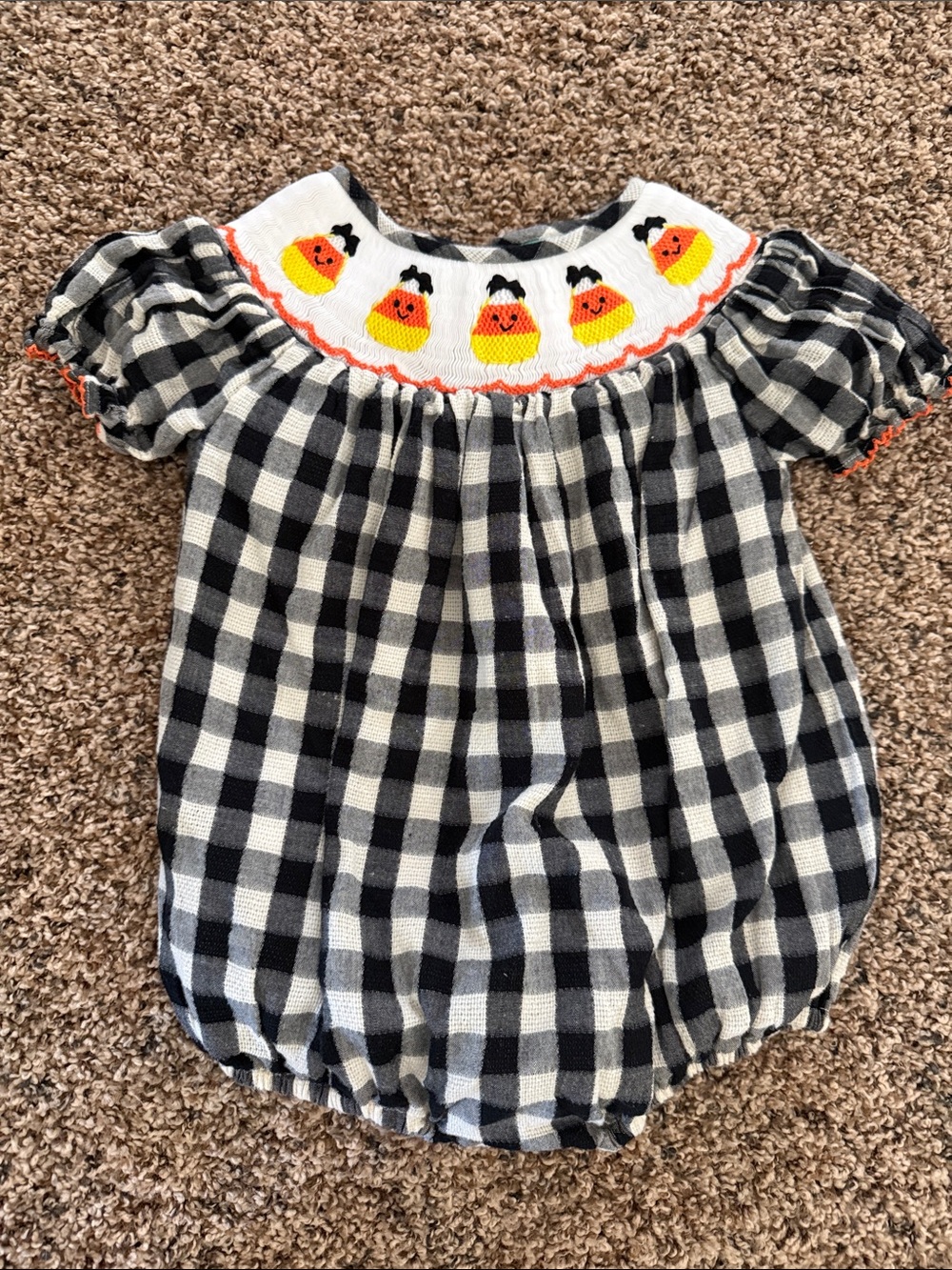 The Smocked Flamingo Candy Corn Halloween Bubble- Size 2T